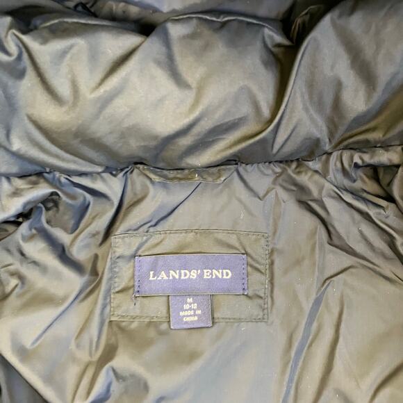 Land's End Sz M Quilted Down Full-length Jacket Black Puffer Winter Coat Hooded - Picture 9 of 16